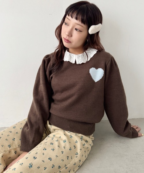 セール】ワンポイントハートニットトップス（ニット/セーター