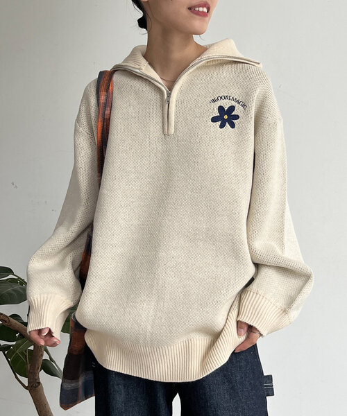 CPCM（シーピーシーエム）の「ジャガードハーフジップニット（ニット/セーター・レディース・ブラック/アイボリー/ネイビー/グレー・FREE）」の5枚目の写真