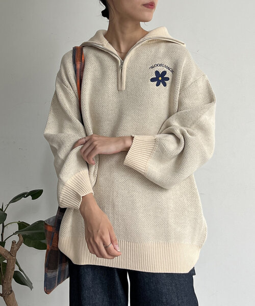 CPCM（シーピーシーエム）の「ジャガードハーフジップニット（ニット/セーター・レディース・ブラック/アイボリー/ネイビー/グレー・FREE）」の8枚目の写真