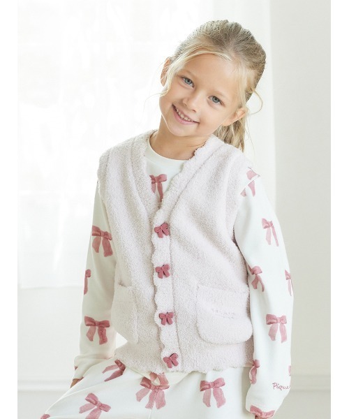 gelato pique（ジェラートピケ）の「【KIDS】リボンジャガードベスト（ルームウェア/パジャマ・キッズ・ピンク・XX-SMALL/X-SMALL/SMALL/MEDIUM）」の9枚目の写真