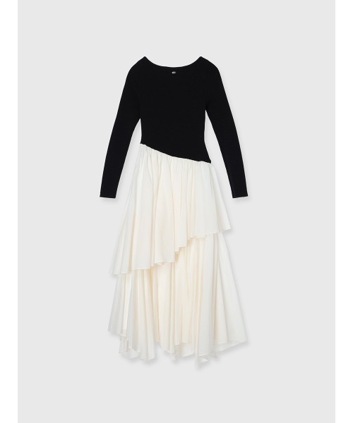 ボートネックイレギュラーヘムドッキングニットワンピース（ワンピース