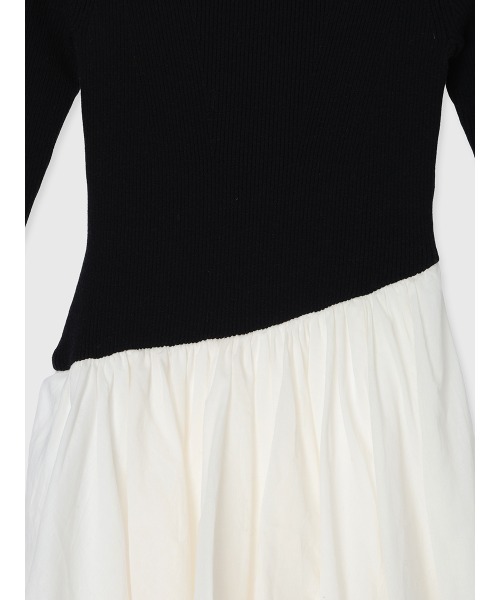 ボートネックイレギュラーヘムドッキングニットワンピース（ワンピース