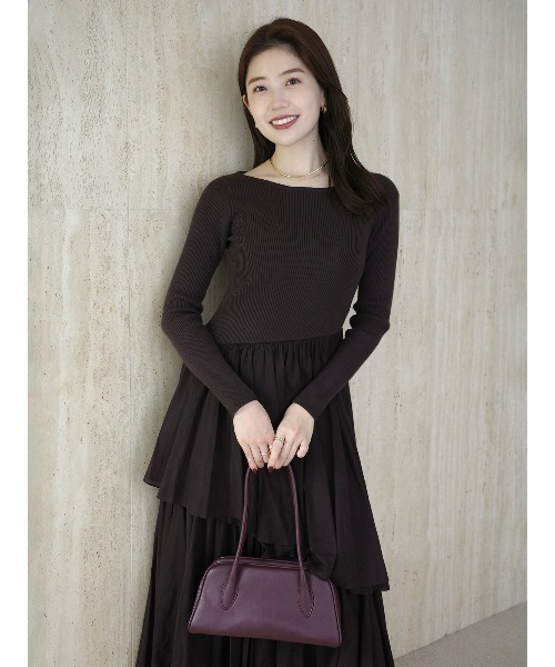 【未使用】アニュアンスボートネックイレギュラーヘムドッキングニットワンピース　S anuans（アニュアンス） ワンピース ボートネックイレギュラーヘム