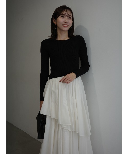 ボートネックイレギュラーヘムドッキングニットワンピース（ワンピース