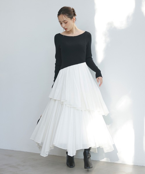 anuans ボートネックイレギュラーヘムドッキングワンピース ボートネックイレギュラーヘムドッキングニットワンピース（ワンピース