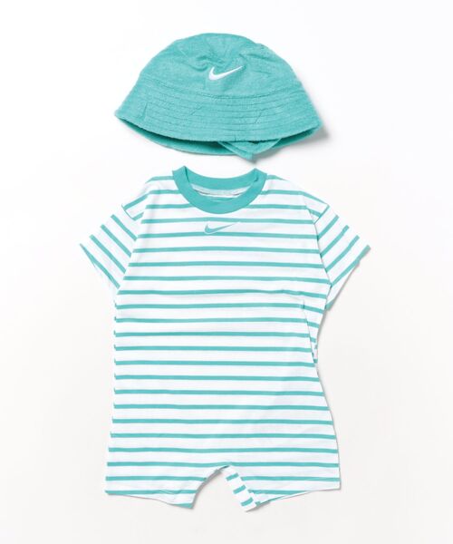 NIKE(ナイキ)の「【NIKE】NKN TOWEL TERRY SS SL ROMPER/ハット&ロンパースセット/ベビー(ロンパース・キッズ・グリーン/ピンク/ブルー・12M/18M/24M)」の2枚目の写真