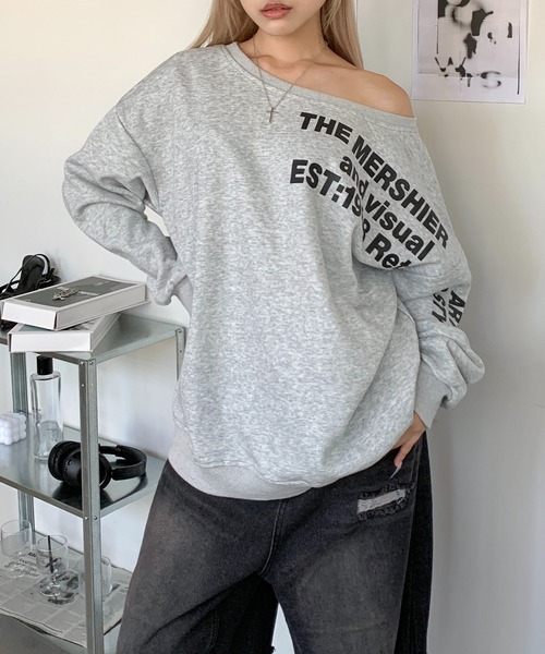 lilful（リルフル）の「レタリングロゴ ワンショルダー 肌見せ オーバーサイズスウェット（スウェット・レディース・アイボリー/グレー・M/L）」の19枚目の写真