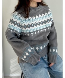 Morris&Sons ウール　ニット　プルオーバー　ノルディック柄　トップス Morris&Sons ウール ニット プルオーバー ノルディック柄