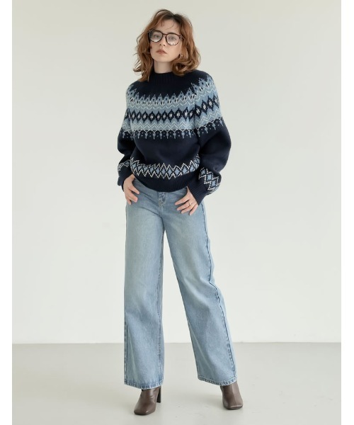 Re:EDIT（リエディ）の「[2024-25 WINTER COLLECTION]ノルディック柄ニットプルオーバー（ニット/セーター・レディース・チャコールグレー/ブルー/ベージュ・MEDIUM/LARGE）」の13枚目の写真