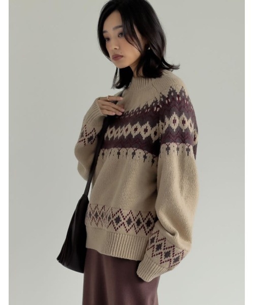 Re:EDIT（リエディ）の「[2024-25 WINTER COLLECTION]ノルディック柄ニットプルオーバー（ニット/セーター・レディース・チャコールグレー/ブルー/ベージュ・MEDIUM/LARGE）」の10枚目の写真