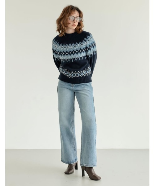 Re:EDIT（リエディ）の「[2024-25 WINTER COLLECTION]ノルディック柄ニットプルオーバー（ニット/セーター・レディース・チャコールグレー/ブルー/ベージュ・MEDIUM/LARGE）」の15枚目の写真