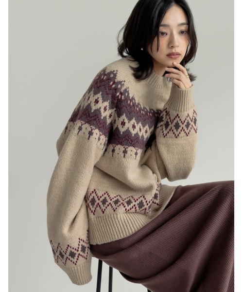 正規品♡ノルディックプルオーバー&ロングパンツセット♡アイボリー ap retro ニット セーター ノルディック柄ニット/ニットプル