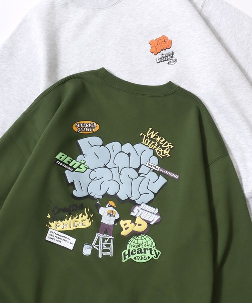 BEN DAVIS/ベンデイビス OVERLAP CREW/オーバーサイズ 裏起毛 ストリート バックプリント ロゴ ワンポイント スウェット トレーナー/レディース メンズ（スウェット）｜BEN DAVIS（ベンデイビス）