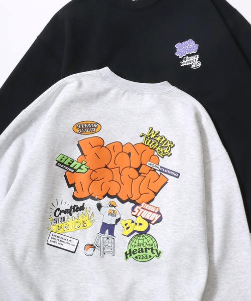 BEN DAVIS/ベンデイビス OVERLAP CREW/オーバーサイズ 裏起毛 ストリート バックプリント ロゴ ワンポイント スウェット トレーナー/レディース メンズ（スウェット）｜BEN DAVIS（ベンデイビス）