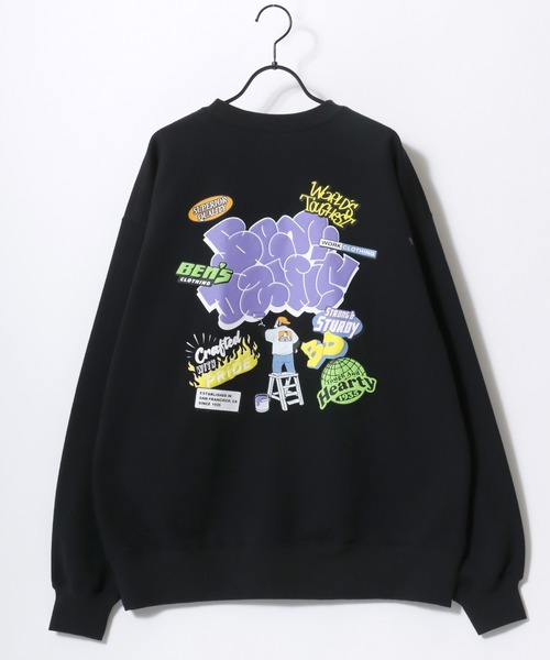 BEN DAVIS/ベンデイビス OVERLAP CREW/オーバーサイズ 裏起毛 ストリート バックプリント ロゴ ワンポイント スウェット トレーナー/レディース メンズ（スウェット）｜BEN DAVIS（ベンデイビス）