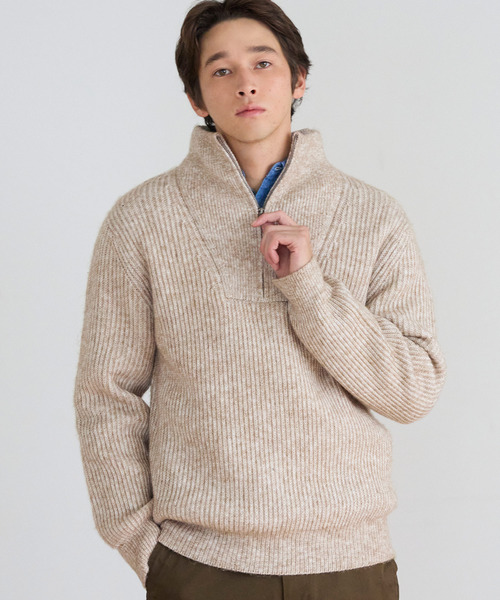 coca(coca)(コカ)の「ハーフジップニットトップス(ニット/セーター・メンズ・グレイッシュベージュ/ブラック・XL/L/M)」の2枚目の写真