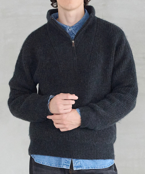 coca(coca)(コカ)の「ハーフジップニットトップス(ニット/セーター・メンズ・グレイッシュベージュ/ブラック・XL/L/M)」の1枚目の写真