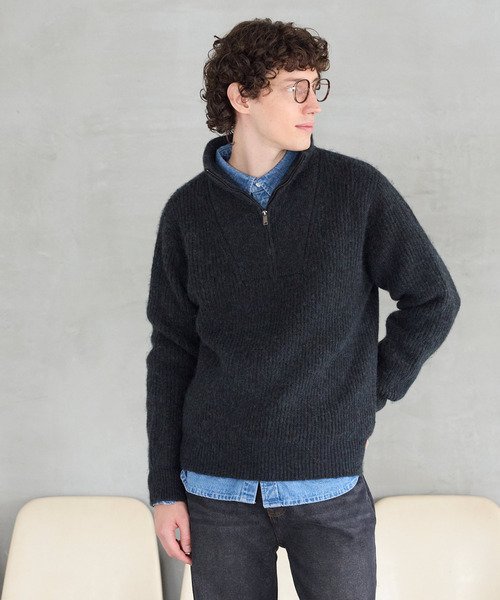 coca(coca)(コカ)の「ハーフジップニットトップス(ニット/セーター・メンズ・グレイッシュベージュ/ブラック・XL/L/M)」の6枚目の写真