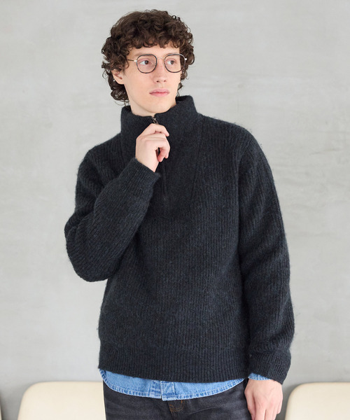 coca(coca)(コカ)の「ハーフジップニットトップス(ニット/セーター・メンズ・グレイッシュベージュ/ブラック・XL/L/M)」の8枚目の写真