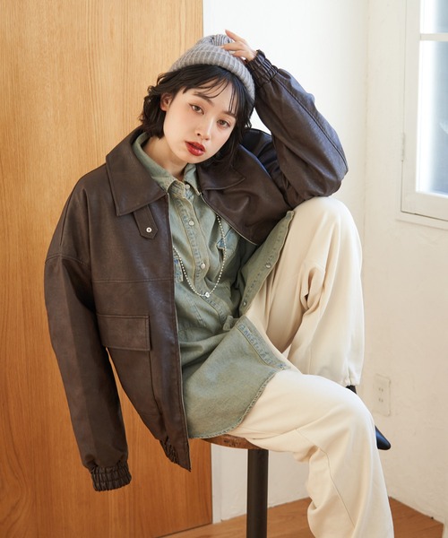 MIMI Pooh様【新品】AMERI VINTAGE ウールライダース ARCADE（アーケード）の「袖PUレザー切替メルトンウールライダース