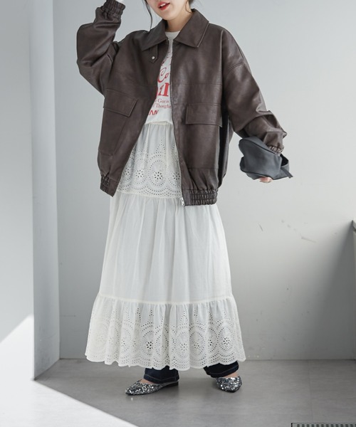 Remind me and forever（リマインドミーアンドフォーエバー）の「ヴィンテージ加工合皮ブルゾン（ライダースジャケット・レディース・ブラック/アイボリー/グレー/ブラウン・FREE）」の8枚目の写真