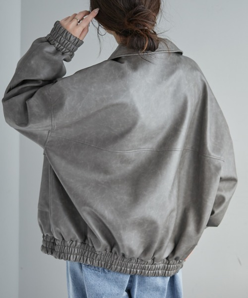 Remind me and forever（リマインドミーアンドフォーエバー）の「ヴィンテージ加工合皮ブルゾン（ライダースジャケット・レディース・ブラック/アイボリー/グレー/ブラウン・FREE）」の11枚目の写真