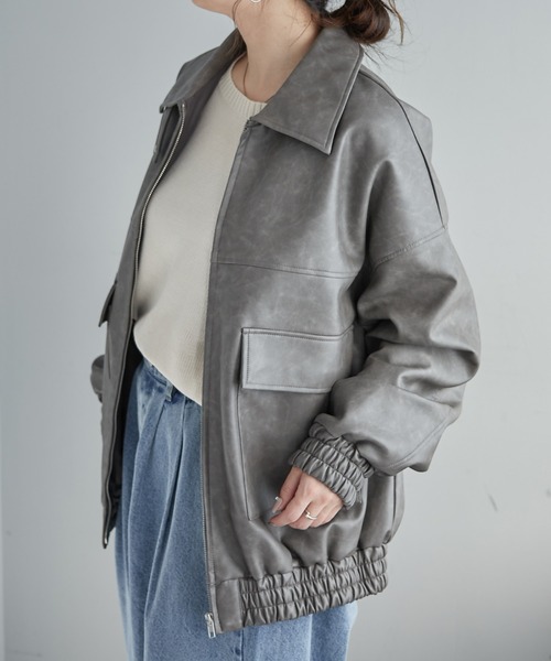 ヴィンテージ加工合皮ブルゾン（ライダースジャケット）｜Remind