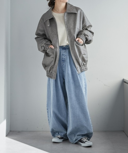 Remind me and forever（リマインドミーアンドフォーエバー）の「ヴィンテージ加工合皮ブルゾン（ライダースジャケット・レディース・ブラック/アイボリー/グレー/ブラウン・FREE）」の14枚目の写真