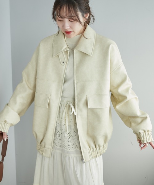 Remind me and forever（リマインドミーアンドフォーエバー）の「ヴィンテージ加工合皮ブルゾン（ライダースジャケット・レディース・ブラック/アイボリー/グレー/ブラウン・FREE）」の16枚目の写真