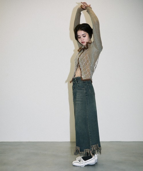 Clum(クルム)の「fringe vintage make denim skirt / フリンジデザインヴィンテージメイクデニムスカート(デニムスカート・レディース・ブルー系その他・SMALL/MEDIUM)」の13枚目の写真