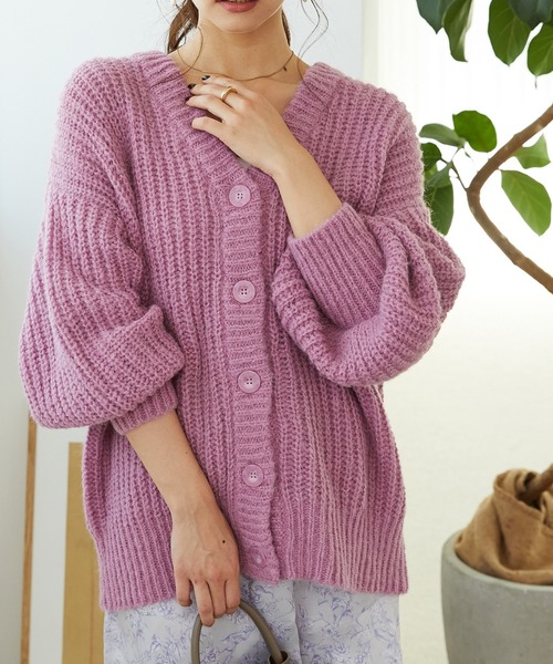 MISCH MASCH(ミッシュマッシュ)の「Vネックニットカーディガン MO33N01(ニット/セーター・レディース・ブルー/ピンク/グリーン/ライトグレー/ネイビー/イエロー・フリ-)」の6枚目の写真