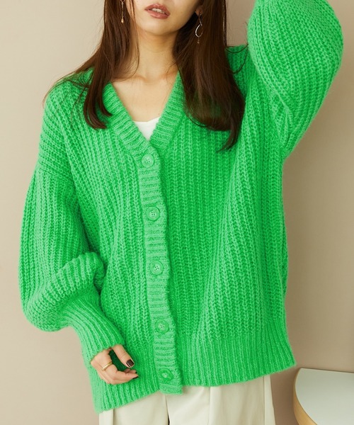 MISCH MASCH(ミッシュマッシュ)の「Vネックニットカーディガン MO33N01(ニット/セーター・レディース・ブルー/ピンク/グリーン/ライトグレー/ネイビー/イエロー・フリ-)」の3枚目の写真