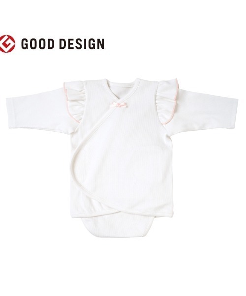10mois(ディモワ)の「【10mois(ディモワ)】 PATTO SATTO OMEKASHI (長袖フリル) 50-60cm・60-70cm(肌着・キッズ・ホワイト/ピンク・60-70cm/50-60cm)」の1枚目の写真