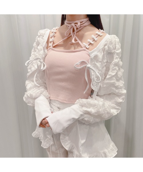 lilLilly（リルリリー）の「マルチリボンカップ付きリブキャミソール（キャミソール・レディース・ホワイト/グレー/ブラック/ピンク・FREE）」の11枚目の写真