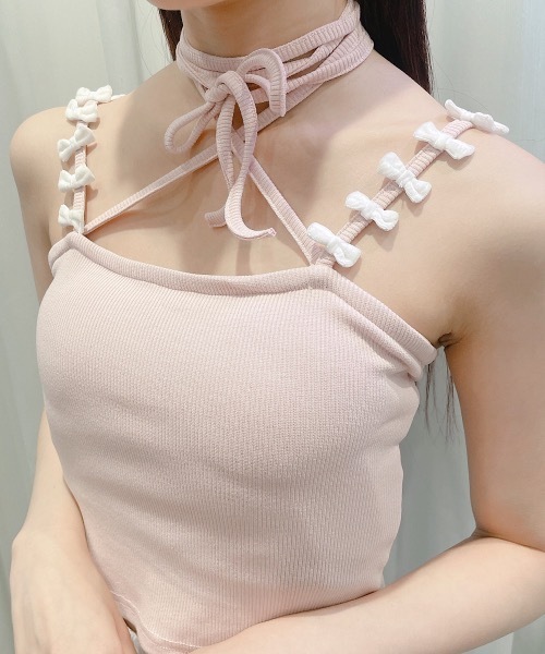 lilLilly（リルリリー）の「マルチリボンカップ付きリブキャミソール（キャミソール・レディース・ホワイト/グレー/ブラック/ピンク・FREE）」の17枚目の写真