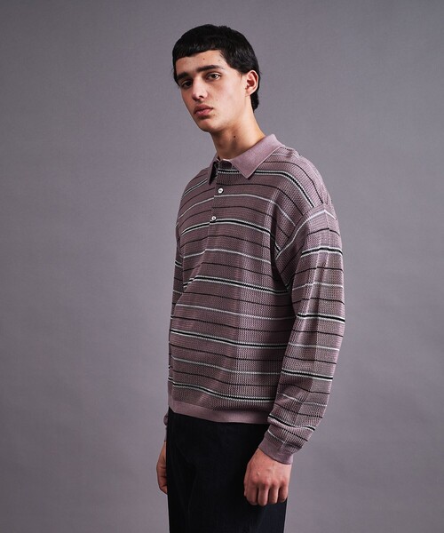 MONKEY TIME（モンキータイム）の「グリッター シルケット USAコットン ボーダー ポロシャツ（ポロシャツ・メンズ・ピンク/ブラック・S/M/L/XL）」の3枚目の写真