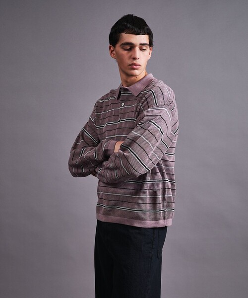 MONKEY TIME（モンキータイム）の「グリッター シルケット USAコットン ボーダー ポロシャツ（ポロシャツ・メンズ・ピンク/ブラック・S/M/L/XL）」の4枚目の写真