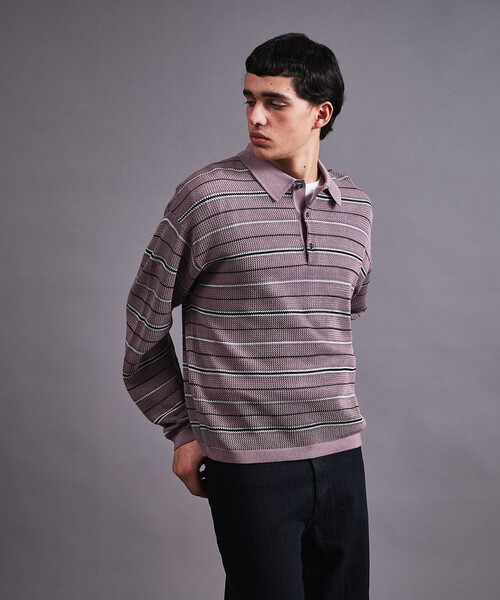 MONKEY TIME（モンキータイム）の「グリッター シルケット USAコットン ボーダー ポロシャツ（ポロシャツ・メンズ・ピンク/ブラック・S/M/L/XL）」の5枚目の写真