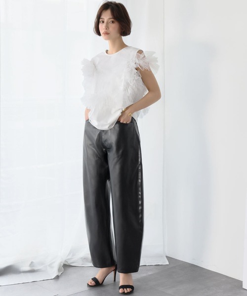 ELFRANK（エルフランク）の「2WAYチュールドッキングカットソー（Tシャツ/カットソー・レディース・ブラック/オフホワイト・FREE）」の6枚目の写真