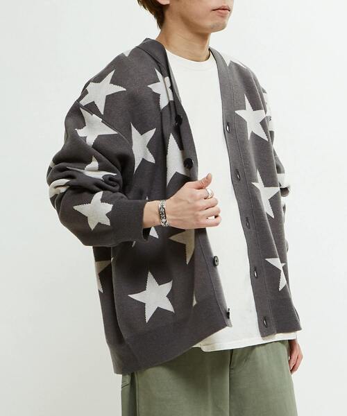 CONVERSE TOKYO(コンバーストウキョウ)の「STAR★ JACQUARD KNIT CARDIGAN(カーディガン/ボレロ・レディース・ピンク/杢グレー/サックスブルー・MEDIUM/SMALL)」の2枚目の写真
