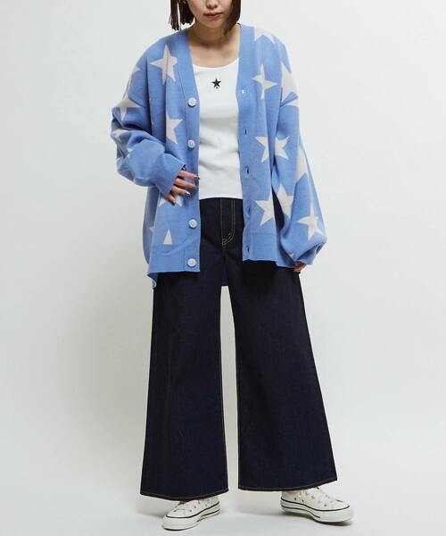 CONVERSE TOKYO(コンバーストウキョウ)の「STAR★ JACQUARD KNIT CARDIGAN(カーディガン/ボレロ・レディース・ピンク/杢グレー/サックスブルー・MEDIUM/SMALL)」の4枚目の写真