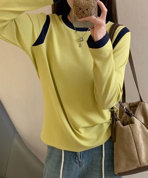 BANICO（バニコ）の「【Banico】カラーコンビネーション長袖トップス（Tシャツ/カットソー・レディース・ベージュ/ネイビー/イエロー/ホワイト/ブラック・FREE）」の20枚目の写真