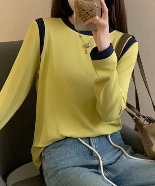 BANICO（バニコ）の「【Banico】カラーコンビネーション長袖トップス（Tシャツ/カットソー・レディース・ベージュ/ネイビー/イエロー/ホワイト/ブラック・FREE）」の21枚目の写真
