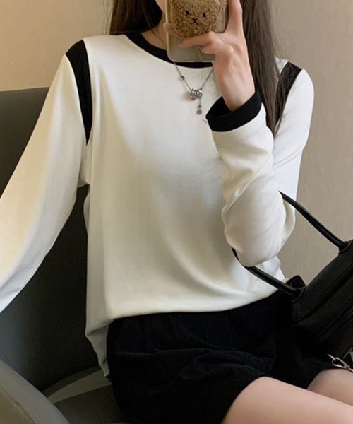 BANICO（バニコ）の「【Banico】カラーコンビネーション長袖トップス（Tシャツ/カットソー・レディース・ベージュ/ネイビー/イエロー/ホワイト/ブラック・FREE）」の10枚目の写真