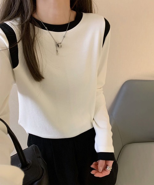 BANICO（バニコ）の「【Banico】カラーコンビネーション長袖トップス（Tシャツ/カットソー・レディース・ベージュ/ネイビー/イエロー/ホワイト/ブラック・FREE）」の11枚目の写真