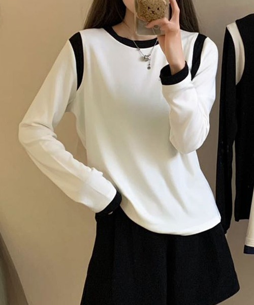 BANICO（バニコ）の「【Banico】カラーコンビネーション長袖トップス（Tシャツ/カットソー・レディース・ベージュ/ネイビー/イエロー/ホワイト/ブラック・FREE）」の12枚目の写真