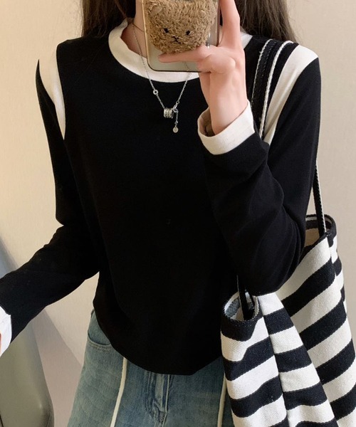 BANICO（バニコ）の「【Banico】カラーコンビネーション長袖トップス（Tシャツ/カットソー・レディース・ベージュ/ネイビー/イエロー/ホワイト/ブラック・FREE）」の13枚目の写真
