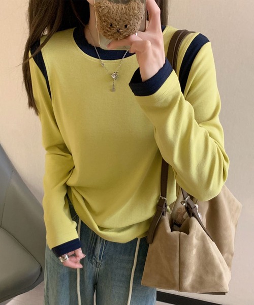 BANICO（バニコ）の「【Banico】カラーコンビネーション長袖トップス（Tシャツ/カットソー・レディース・ベージュ/ネイビー/イエロー/ホワイト/ブラック・FREE）」の19枚目の写真