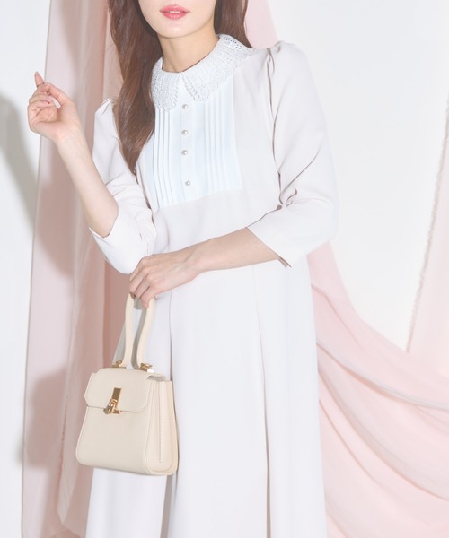 セール】【ZOZO限定】レース襟×リボン配色ヨークワンピース