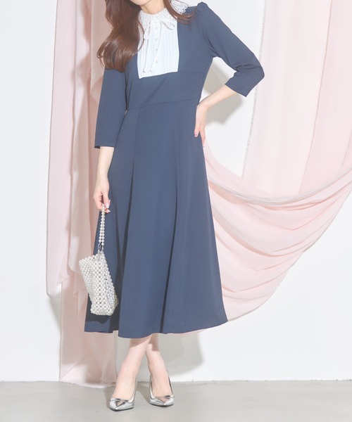 tocco closet(トッコ クローゼット)の「【ZOZO限定】レース襟×リボン配色ヨークワンピース(ワンピース・レディース・ネイビー/ライトベージュ・M)」の18枚目の写真